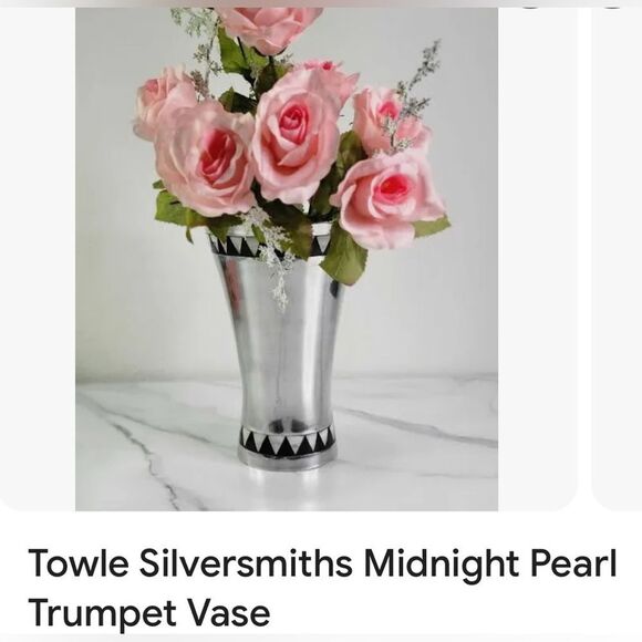 Towle Silver Smiths Vase Midnight Pearl Trumpet Made In India 9 X 6 Inches - Picture 12 of 15